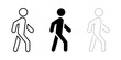 © Chelpanoff - Walk icon. Simple pedestrian figure in stepping pose vector illustration. Human movement silhouette for activity tracking, traffic navigation and route mobility concept symbol. Walking person concept.