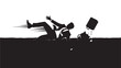 © Santa - Businessman dramatically failing with flying briefcase in stark contrast, offering a powerful visual metaphor for setbacks, financial loss, or comedic misfortune in business