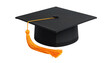 © Velgraph - Black academic mortarboard graduation cap with a bright orange tassel isolated on a white background