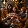 © Nurjahan - Festive Cheers: Friends and Family Gather, Toasting and Celebrating at a Holiday Feast under the Warm Glow of Christmas Lights.