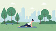 © Alex_Kalin - Woman practicing yoga in a city park. Flat design vector illustration of a healthy lifestyle and outdoor exercise
