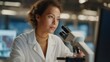 © forenna - A scientist examining collagen fibers through a high-powered microscope, intricate structures displayed on a monitor as they test next-generation anti-aging compounds — beauty biotech research,