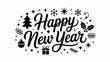 © Sidvec - Happy new year festive typographic illustration with holiday elements