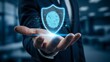 © SnapSpark Studios - Digital fingerprint authentication security shield on hand for online data protection