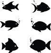 © Ariful420 - Black fish silhouettes set, six different shape underwater animals graphic design.