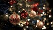 © mila103 - A beautifully decorated Christmas tree stands in a cozy room featuring shiny red gold and silver ornaments. Warm lights twinkle among the branches creating a festive atmosphere.