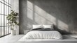 © vefimov - A clean, minimalist bedroom with a bright window and modern design elements.