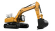 © PICSPRO - Yellow excavator PNG isolated on transparent background, heavy construction equipment for digging and earthmoving projects