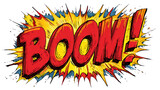 Comic book style boom explosion sound effect isolated on transparent background