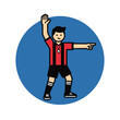 © Ananda Putri - Cartoon referee signaling direction in sports game.