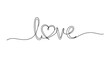 © Md Sorif - Romantic 'love' word written in a single continuous black line with a heart forming the letter 'o', symbolizing eternal love and connection.