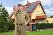 © New Africa - Security guard in uniform blocking way to house outdoors. Private property protection