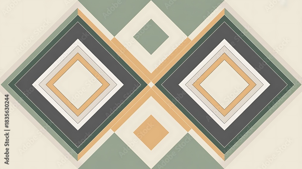 Geometric arrangement featuring nested diamond shapes in varying hues ...