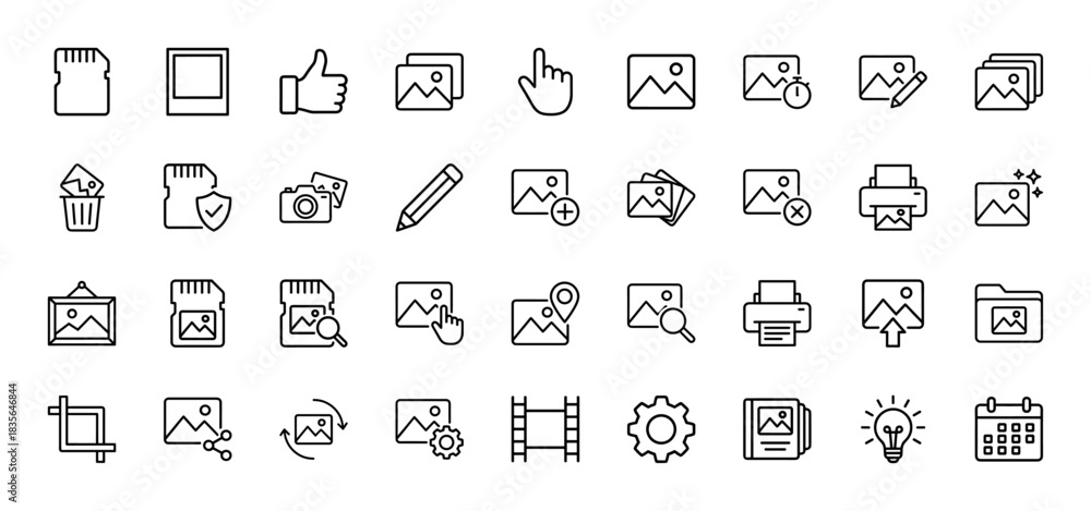 Photography and image editing line icon set. Vector pictograms of ...