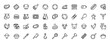 © PixeloAI - Meat and butcher shop line icon set. Vector pictograms of steak, ribs, chicken, sausage, cow, and cooking tools, thin outline illustration.
