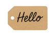© PNG Kingdom  - Brown kraft paper tag providing a friendly hello message, suitable for communication and welcomes, with transparent background