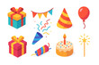 © Precious - Colorful birthday celebration elements featuring gifts, cake, and decorations