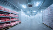 © Oleksiy - Medium shot capturing energyefficient cold storage room featuring modern insulation and LED lighting maintaining stable climate for meat storage