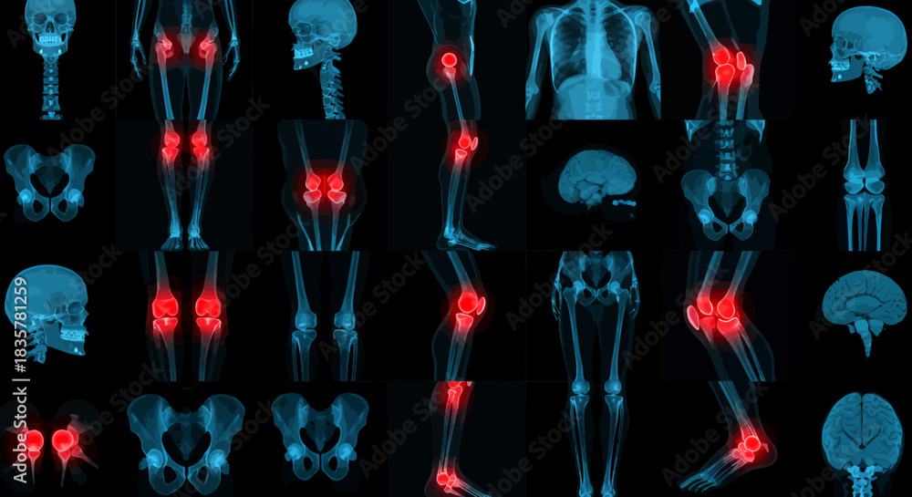 Bone Tvisualization An intricate medical visualization displaying a set of human skeletal ...