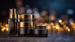 © Anat art - Dark Cosmetic Bottles on Velvet Surface With Luxury Bokeh Background and Open Space for Product Display