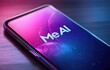 © Margarita - Close-up of a modern smartphone with a glowing screen displaying the words 'Me AI' on a smooth dark surface with vibrant purple and blue lighting