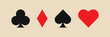 © rochmuch - Four standard playing card suits: black club, red diamond, black spade, and red heart, isolated on a light background. Essential graphic design element for casino, poker, or game themes