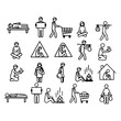 © Ishaq - A collection of black silhouette icons depicting themes of poverty, homelessness, charity, and need