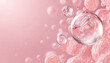 © Jakkit Thonwirak - Luxury 3D render of microscopic beauty bubbles, cosmetic essence drops, or encapsulated active ingredients on a soft pink background.High-detail scientific and luxurious illustration for premium