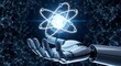 © Pro Clipart - Robotic hand holding glowing atom structure suitable for artificial intelligence and physics science innovation concepts futuristic machine technology art.