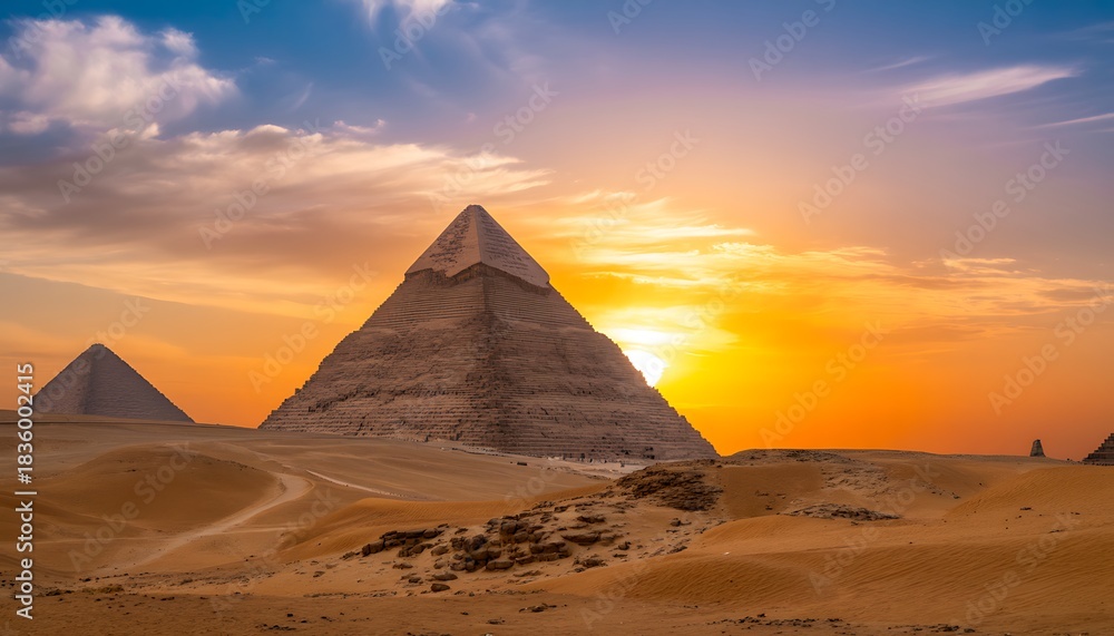 Majestic giza pyramids at vibrant sunset Stock Photo | Adobe Stock