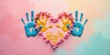 © Ole Studio - A heart embracing colorful handprints adorned with delicate blossoms, signifying unity and shared affection in a vibrant display of connection