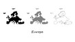 © Fityan - Europe map set. Europe map vector on silhouette, gray, and outline. Europe map for educational materials, infographics, presentations, data visualization, travel graphics, and digital mapping projects