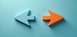 © Maryna - Two wooden arrows show opposite directions. Blue arrow points left. Orange arrow points right on azure backdrop. Contrasting directional signs suggest dilemma, choice between different ways options.