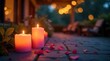 © Kukar Studio - Warm ambient lights flicker softly around, casting a gentle glow upon a pathway adorned with scattered petals beside glowing pillars of illumination.