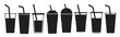 © Jwjg - eight black silhouette drink cups with straws various sizes