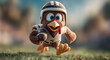 © Audrey - Cartoon turkey wearing football helmet and uniform runs with football on the field, representing Thanksgiving and sport spirit for celebration