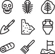 © Zakir Ali - Archaeology Line Icons Skull Fossil Shovel Artifacts Ancient Excavation Flag Tools