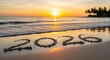 © world - Sunset on the horizon: 2026 written on sand, a serene beach scene capturing the essence of a new year. A tranquil moment of optimism and promise.