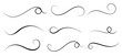 © Orvix - Curly black swooshes vector set. Calligraphy swirl. Elegant decorative flourishes and looping strokes. Modern swirl accents for typography, logos, and invitation design