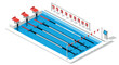 © Santiago - Isometric illustration of swimming pool with lanes and starting blocks for competitive sports design