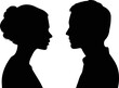 © Akhi - Isolated a kinds of deferent simple silhouettes or icons of two people - woman and man facing each other - relationship, conversation, gender vector art with white background..