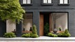 © liliyabatyrova - Stylish modern storefront with black brick exterior and large windows displays carefully arranged plants. A serene urban vibe enhances the inviting atmosphere outside during daylight