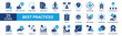 © Squadfire - Best practices icon set. Containing workflow, guidelines, performance, standards, improvement, protocols, procedures and methodology. Solid vector icons collection.