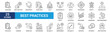 © Squadfire - Best practices icon set. Containing workflow, guidelines, performance, standards, improvement, protocols, procedures and methodology. Outline vector icons collection.