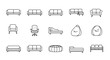 © DM Studio - Modern Outline Icons of Home and Office Furniture Seating: Sofas, Chairs, Lounges, and Bean Bags