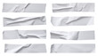 © Shazaib - Eight strips of crumpled white adhesive tape varying in shape and texture are displayed isolated on a neutral background with png background