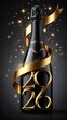 © MdEkramul - Celebrate 2026 with elegant black champagne bottle and shimmering gold ribbon for luxurious New Year's Eve party invitations