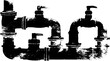© Artem - Black and white stencil illustration of exposed urban plumbing design for industrial decor