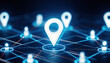 © photostockatinat - Network of Location: This striking visual showcases interconnected location markers within a digital landscape, symbolizing the modern concepts of connectivity, geolocation, and networking.