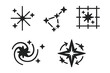 © Olha - Cosmic Icons Collection. Solid style icons of cosmic orientation: radiant star map, glowing constellation lattice, shining astral